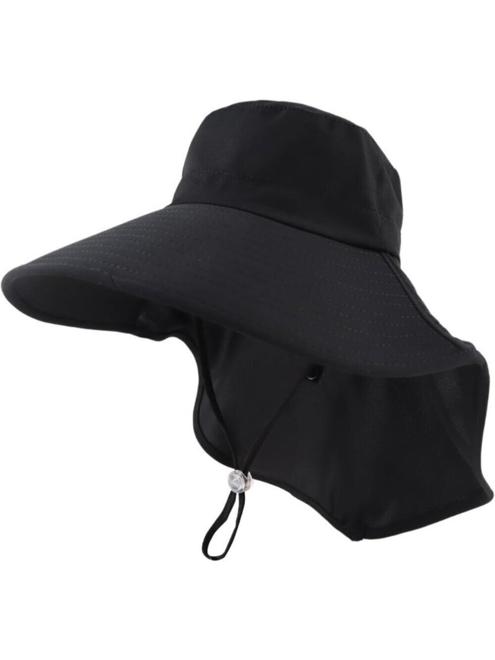 Womens Black 100% Polyester Wide Brim Uv Protection Chin Strip Classic Beach Hat